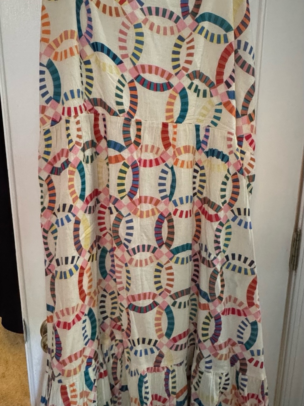 Pink Chicken Multicolor Ring-Print Maxi Skirt on White